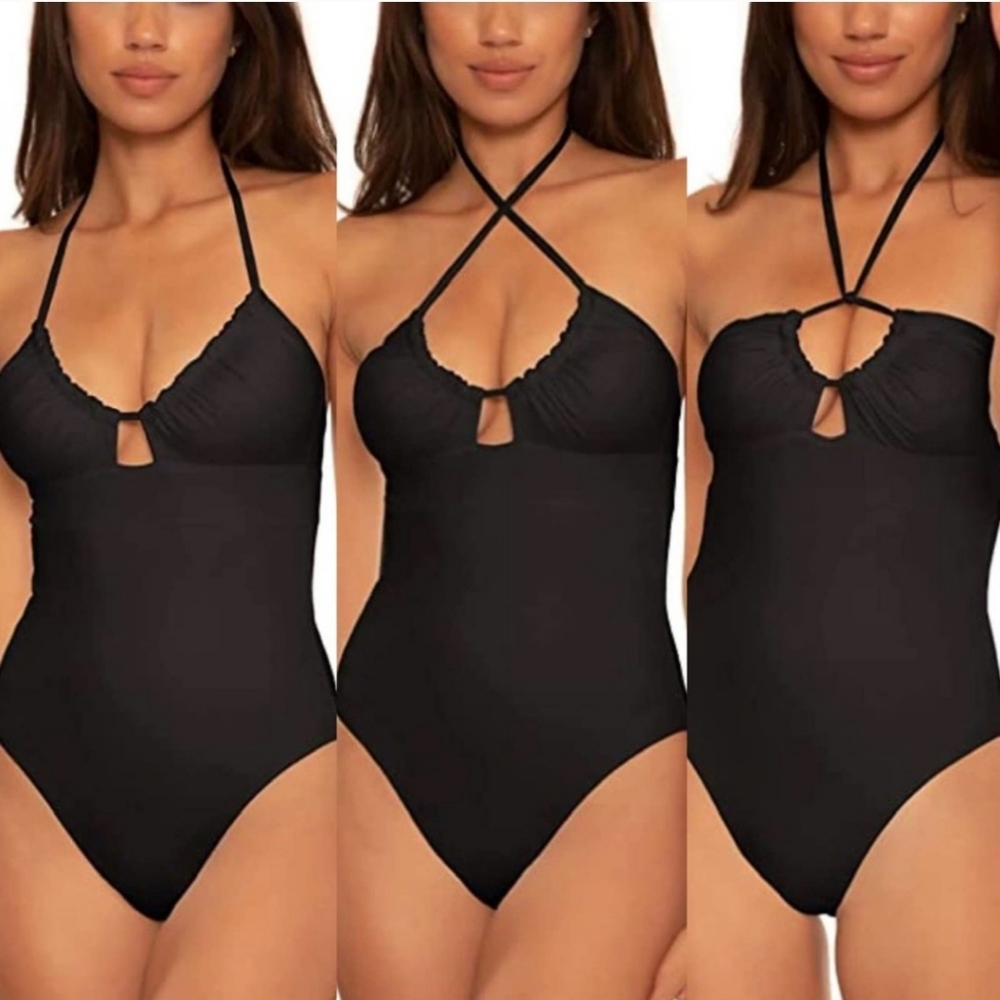 Becca Candice Convertible One Piece Swimsuit Size L Black NWT Beach Resortwear